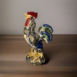 Lg Vintage Glazed Ceramic Rooster Chicken Farmhouse French Country Cottage Decor